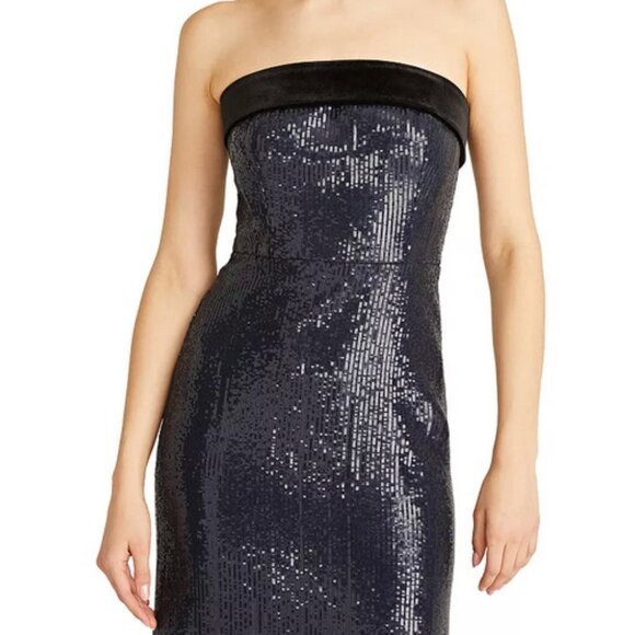 ML Monique Lhuillier Midnight Blue Reese Sequined Strapless Gown - Picture 4 of 4